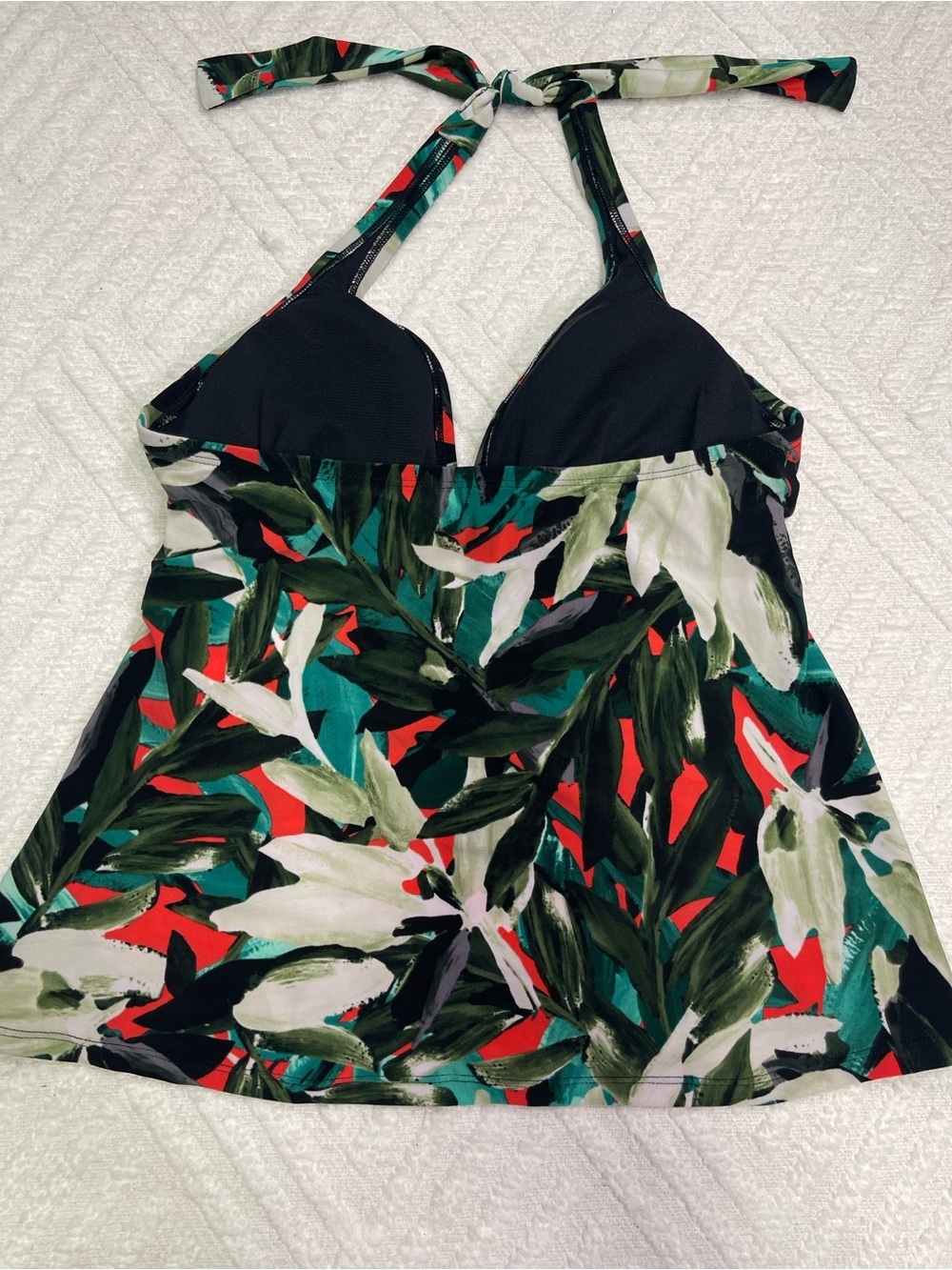 Aqua Green Black Tropical Print Swim Top with Green & Red - Picture 6 of 12